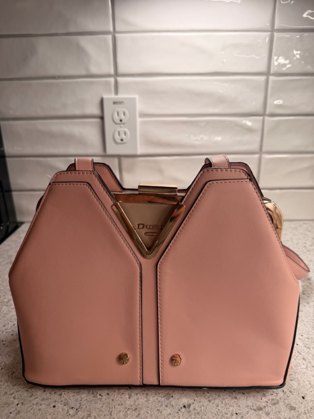 Dune London Blush Pink Geometric Leather Top-Handle Purse
